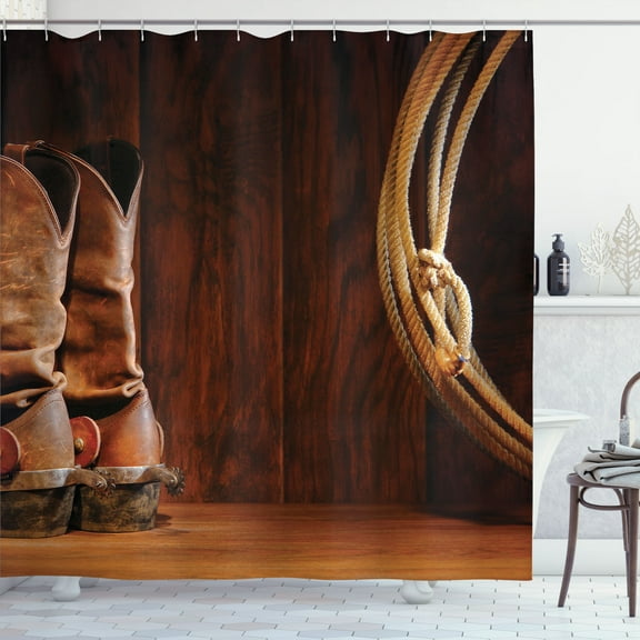 Ambesonne Western Shower Curtain, Cowboy Wild Sports, 69"Wx75"L, Umber Brown