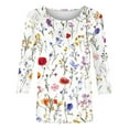 thumbnail image 4 of QUNYINEY Floral Shirts for Women Casual 3/4 Sleeve Crew Neck White Tops Loose Drop Shoulder Pullover T-Shirts Tops for Women Trendy, 4 of 5