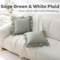 thumbnail image 3 of 2 Pack Sage Green Plaid Ruffle Gingham Throw Pillow Covers, 100% Washed Cotton Checkered Farmhouse Decorative Pillow Shams for Bed/Sofa - 18''x18'', 3 of 7