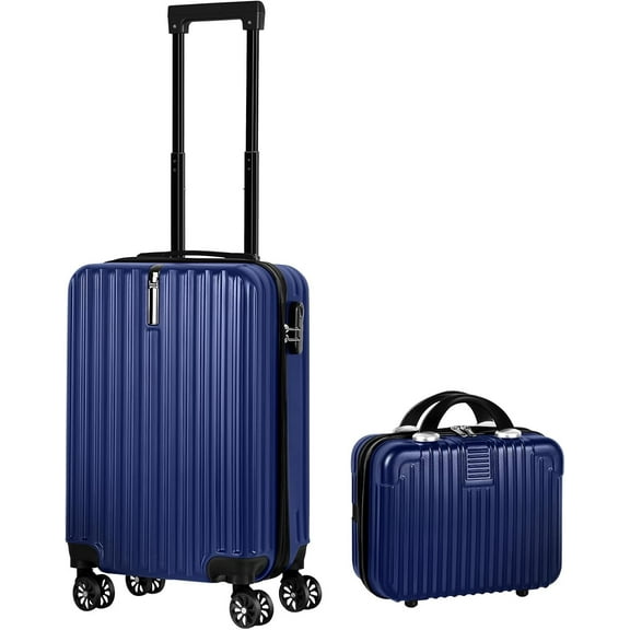 2 Piece Luggage, Luggage Sets 14in   20in with ABS Hardside, Lightweight Suitcase Set of 2 with 360° Mute Spinner Wheels (Dark Blue)