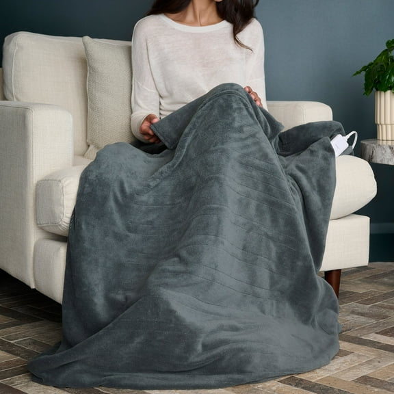 Sunbeam Throw Slate Ultimate Cozy Microplush, 4 Heat Settings, 4-Hour Auto Shut-Off, Electric Heated Blanket, 50" x 72"