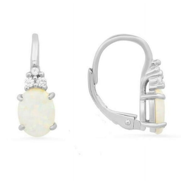 Sterling Silver Opal & Cubic Zirconia Leverback Earrings