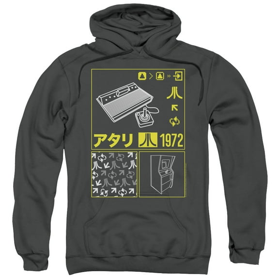 Atari Kanji Squares Adult Pullover Hoodie Sweatshirt Charcoal