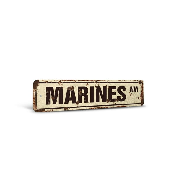 MARINES Vintage Style Rustic Street Sign – Marine Corps Usmc Novelty Road Retro Decorative Wall Sign for Home, Bar, Garage, or Outdoor Use | 4" X 18" Aluminum Metal Road Sign