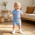thumbnail image 2 of WERYOUNG Boys Summer Outfits Short Sleeve Ribbed Romper Bodysuit With Shorts Two Piece Gentleman Sets Weekend Activities Comfortable Clothing Sets 6-12 Months, 2 of 5