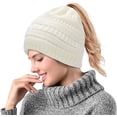 thumbnail image 1 of Desiderio Damen M?dchen Gestrickt Verdicken Hut mit Z?pfen Loch Loop Strickschal Strickmütze Wintermütze, 1 of 6