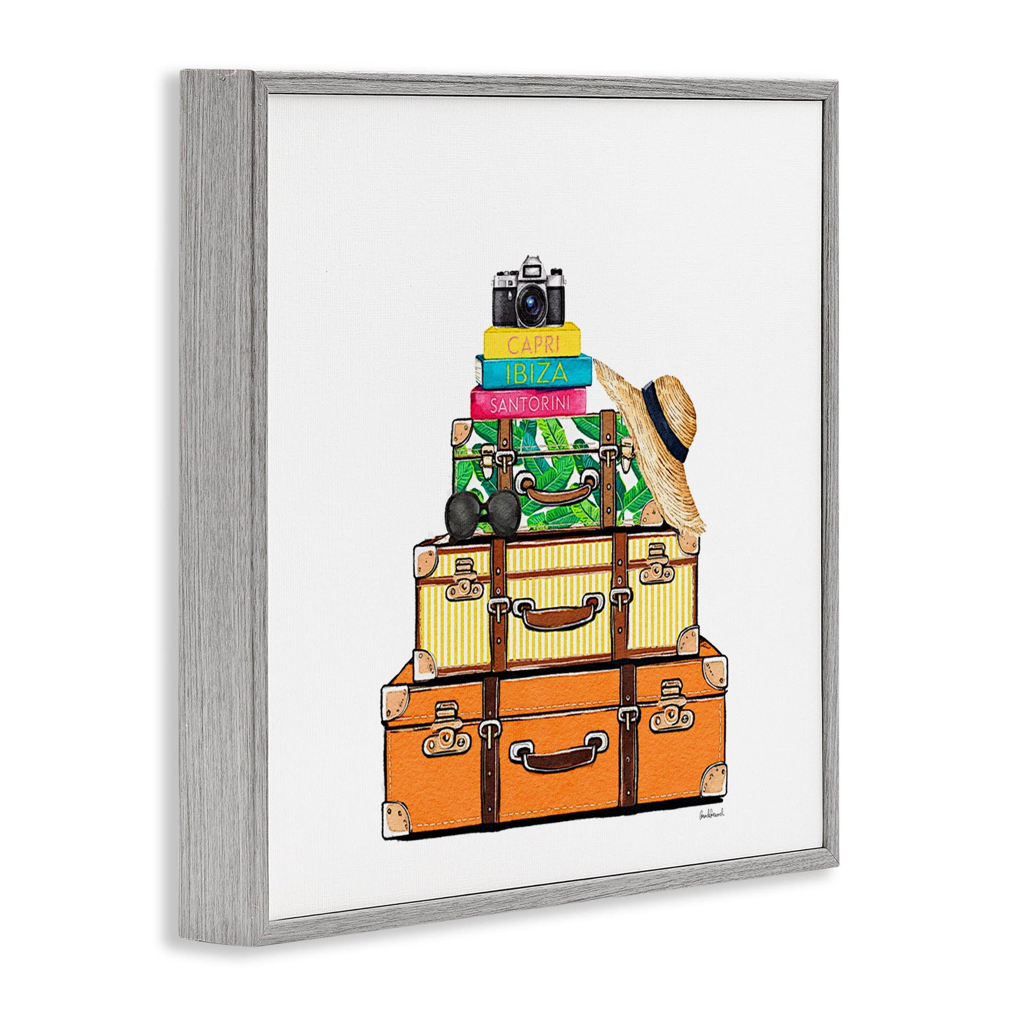 Stupell Industries Travel Suitcases & Camera Gray Framed Giclee Art, design by Amanda Greenwood