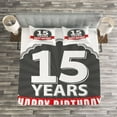 thumbnail image 3 of Ambesonne 15th Birthday Quilted Bedspread Set 3 Pcs, 15 Emblem, Queen Size, Red Grey and White, 3 of 3