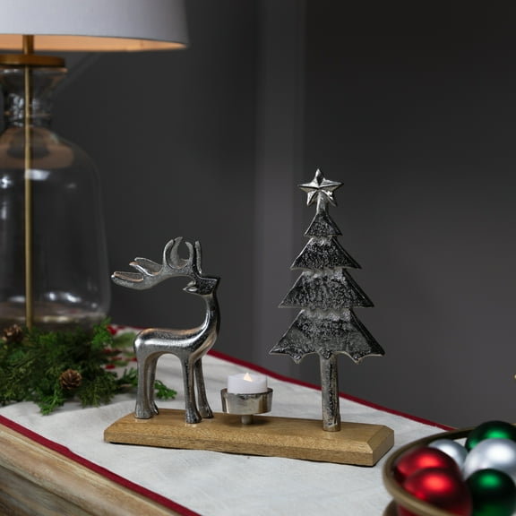 Northlight Reindeer and Tree Metal Christmas Tealight Holder - 10.5"