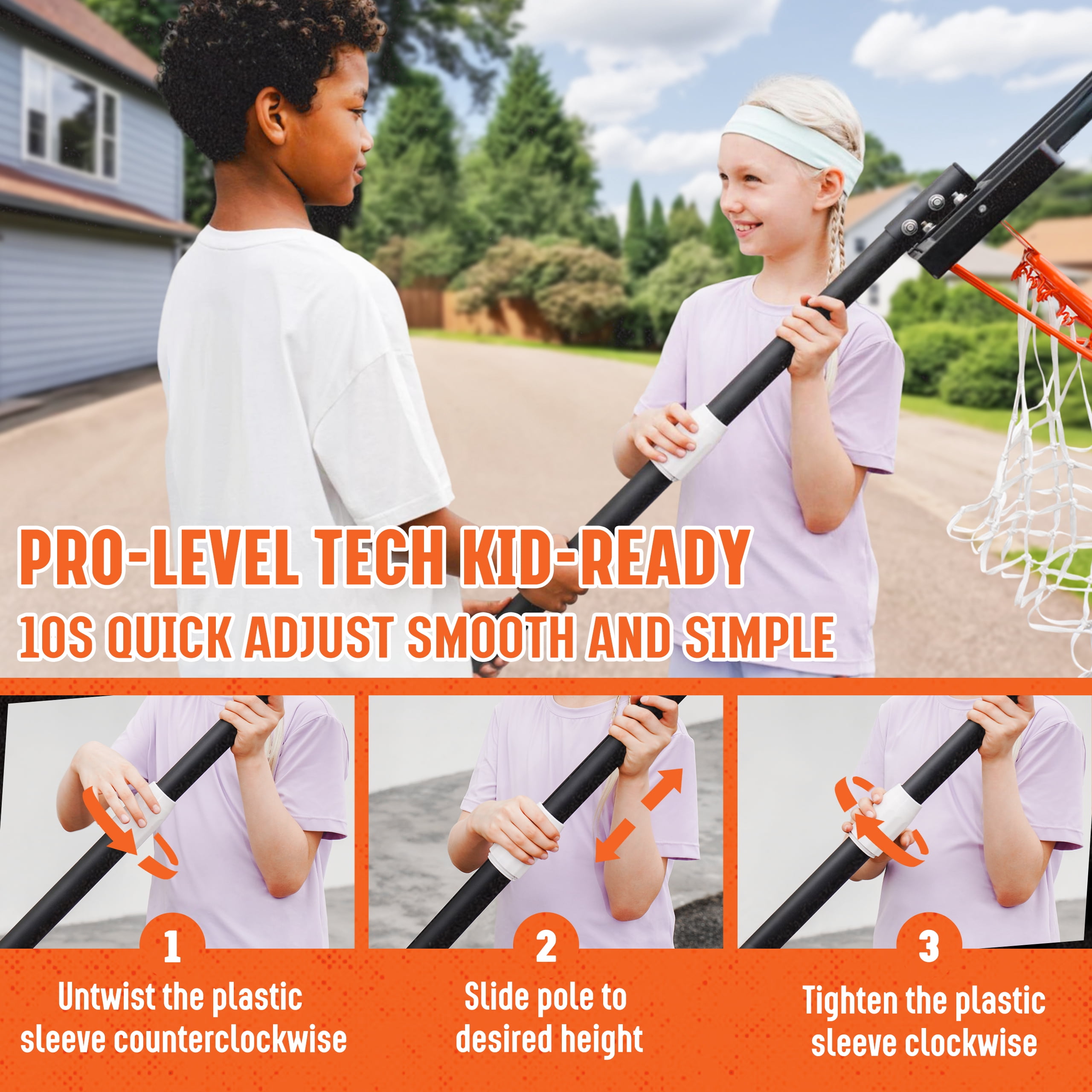 SERAY Adjustable Basketball Hoop for Kids, Teens & Adults, 3.2-7.2 feet Height, Portable Basketball Goal with 29 inch Backboard & 2 Wheels for Indoor & Outdoor Use