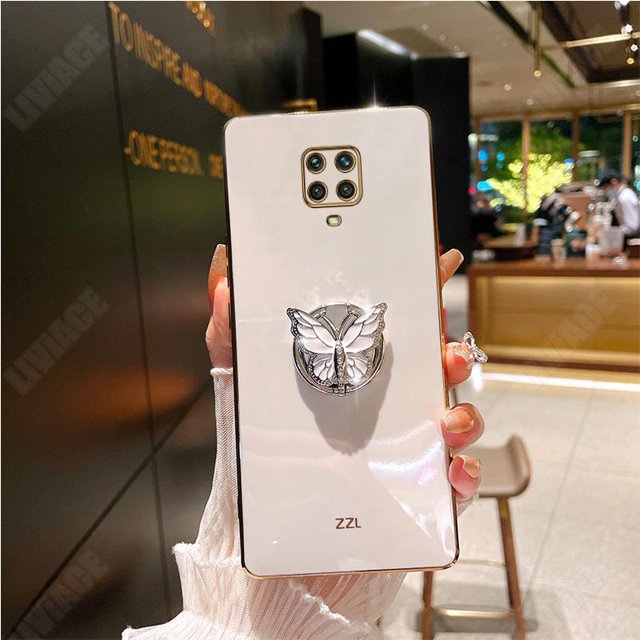 Note9 Anillo De Mariposa Soporte De Teléfono Funda De Chapado Para El Titular Xiaomi Redmi Note 9 Pro Max 9s Note9 4G 5G 9C 9A 9T 9AT Redmi9 La Cubierta Trasera