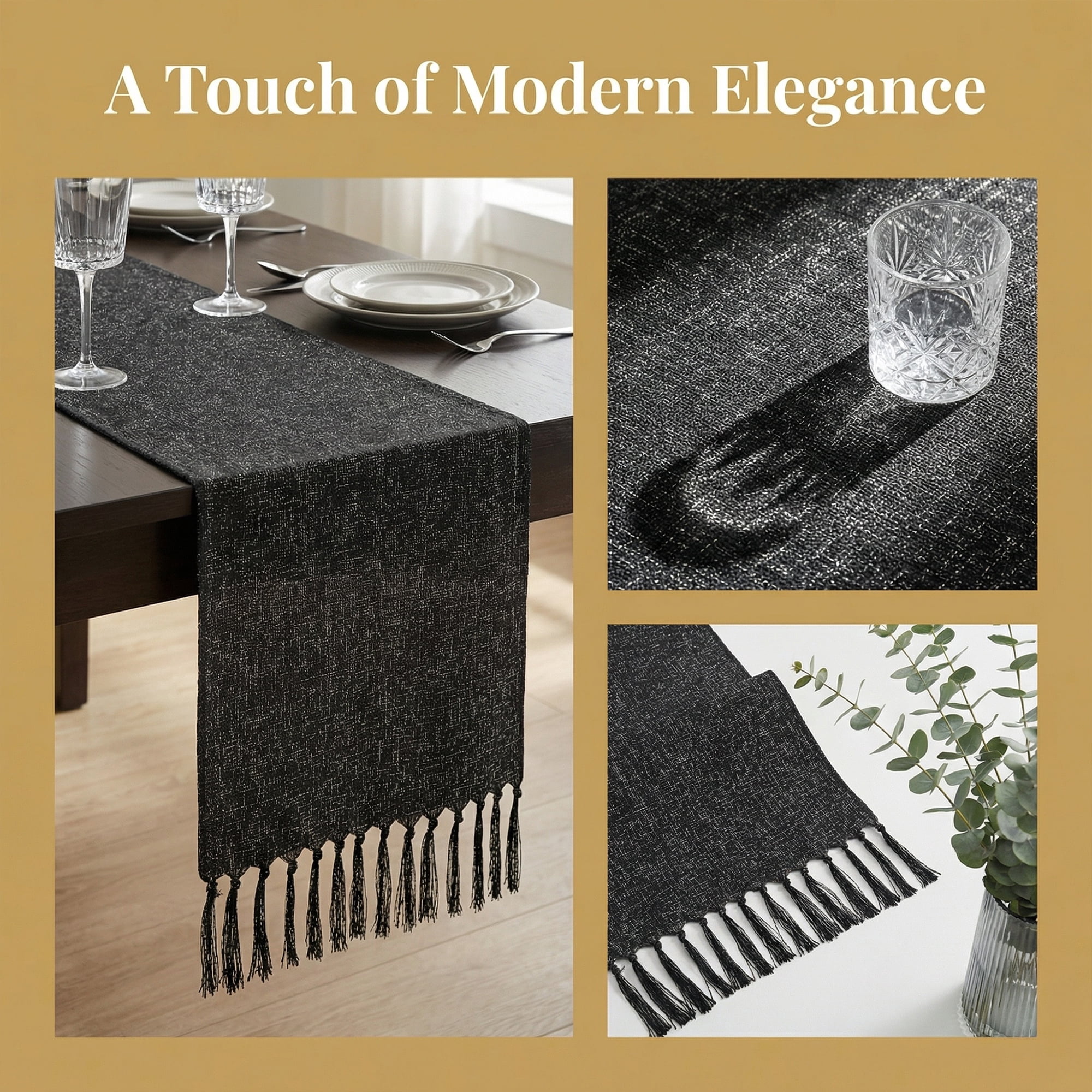 Unique Bargains Birthday Decorations Table Runner with Tassels Black 13x63in