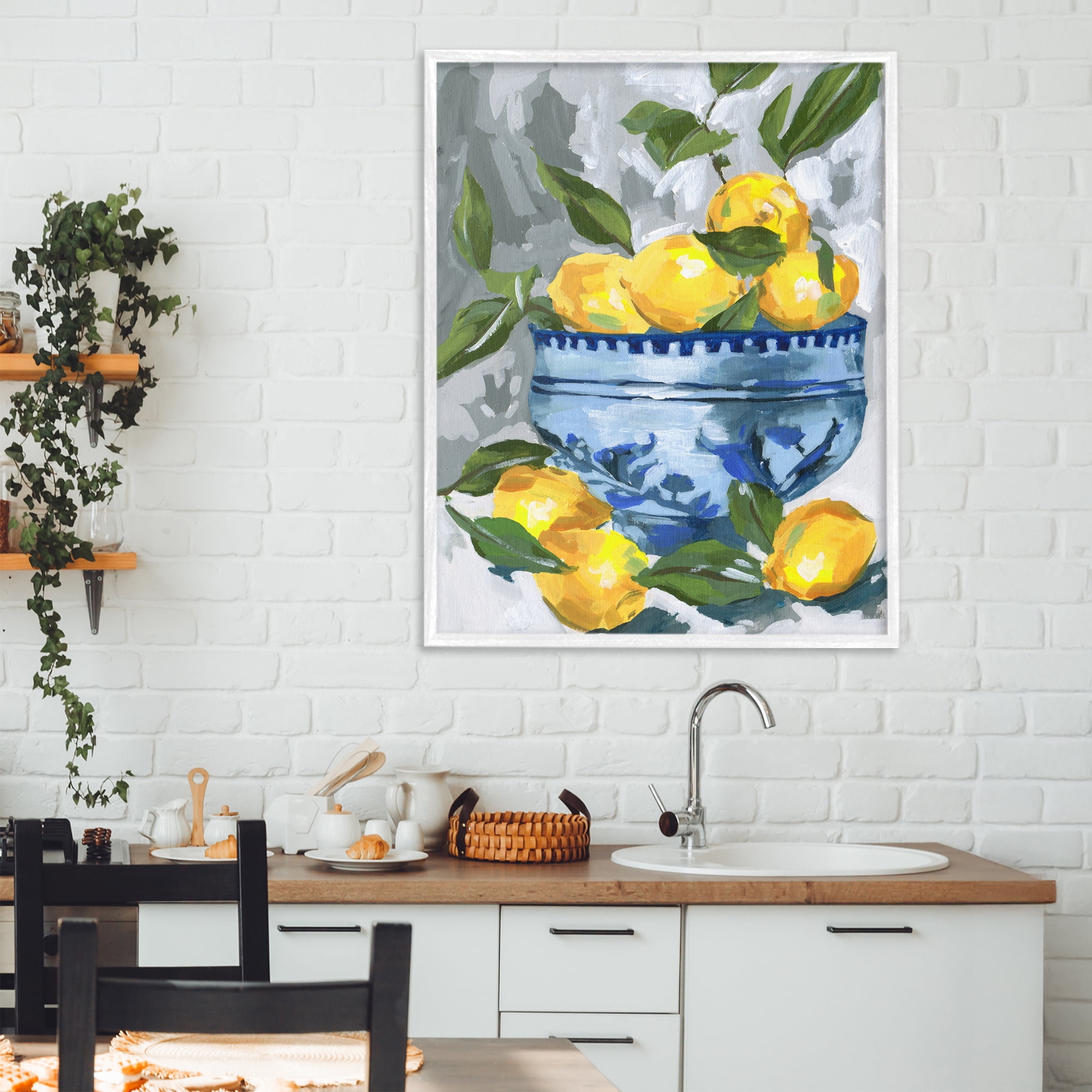 Stupell Industries Indigo & Lemon Bowl White Framed Giclee Art, design by Melissa Wang