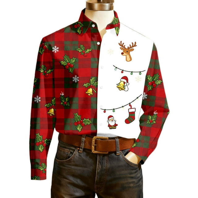 Christmas shirts Print Shirt Fashion Solid Color Crew Neck Casual Loose Fit Long Sleeve Open Front Coat Top For Holiday Outing