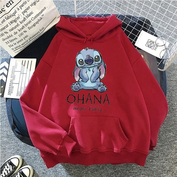 Sudadera con capucha de Disney Stitch para mujer, jerséis Harajuku, Tops informales Kawaii bonitos, Sudadera con cuello redondo y estampado de Ángel, sudadera Extragrande