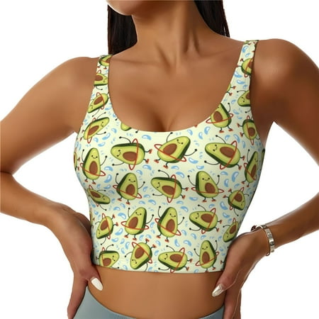 Jgfou Avocado Doing Sport Print Womens Sports Bra - Padded Workout Sports Bras Crop Tank Top