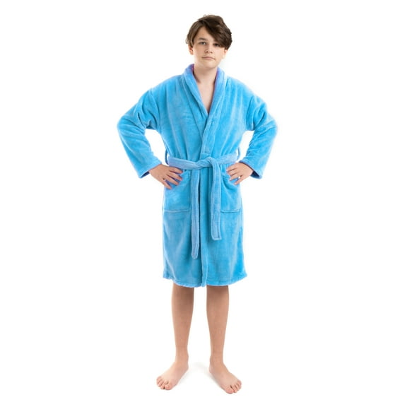 BC BARE COTTON Bare Cotton Kids Microfiber Fleece Shawl Robe - Boys - Turquoise - Medium