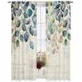 thumbnail image 2 of Blue Teal Botanical Semi Sheer Window Curtains 84 Inches Long, Weeping Fall Eucalyptus Leaves Rustic Rod Pocket Voile Silky Chiffon Curtain Light Filtering Drapes for Living Room, 52"x84", 2 Panels, 2 of 9