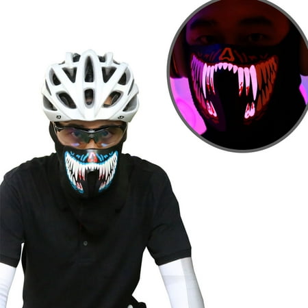 Coastacloud LED Voice Control Cool Mask Festival Flash Party Cosplay Supplies Wire Glowing Cold Light Mask for Night Riding - Blue