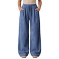 thumbnail image 5 of LUVDA Women's Corduroy Wide Leg Pants Drawstring Elastic Waist Lounge Trousers with Pockets, 5 of 9