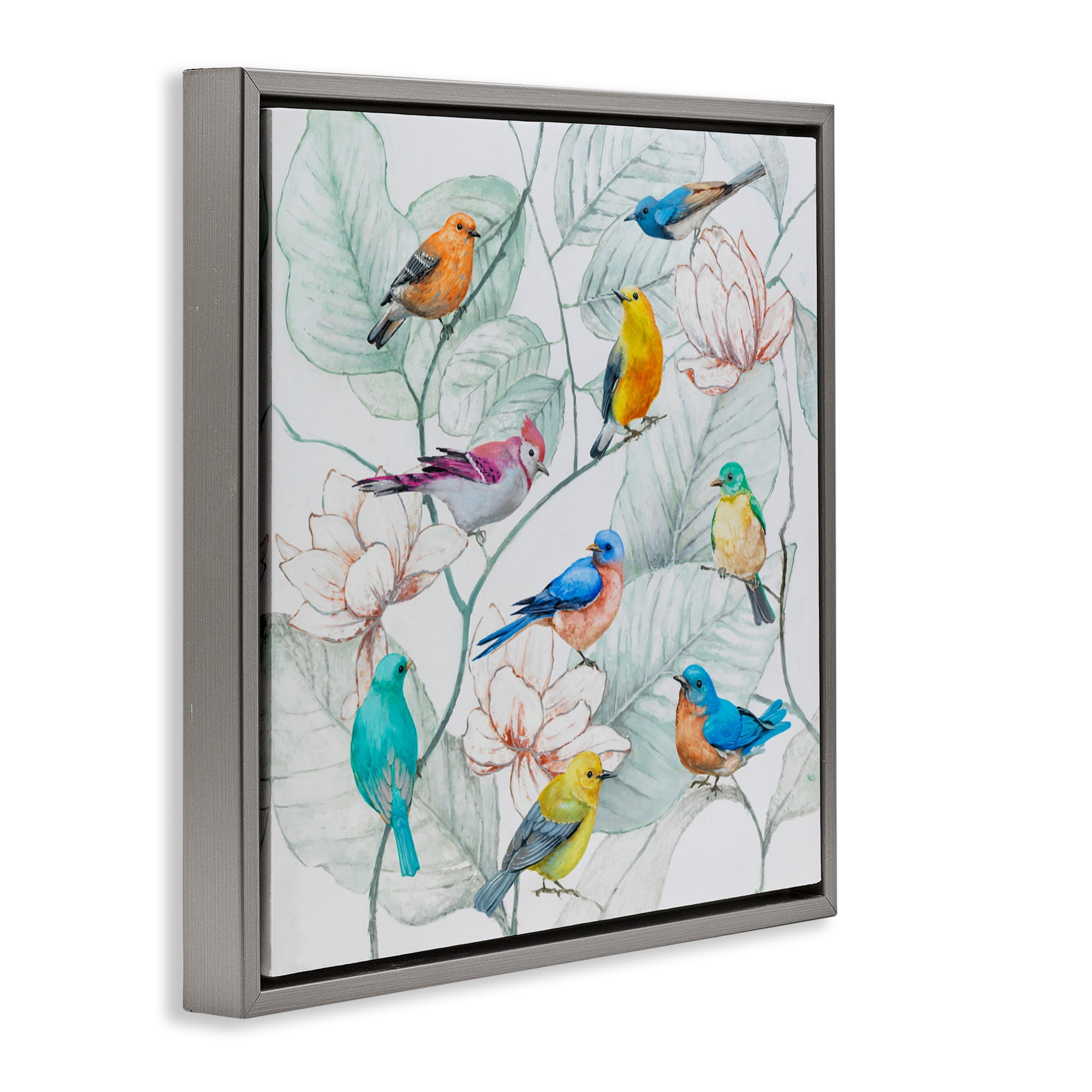 Stupell Industries Colorful Array Of Birds Gray Framed Floater Canvas Wall Art, design by Lorenzo Collective