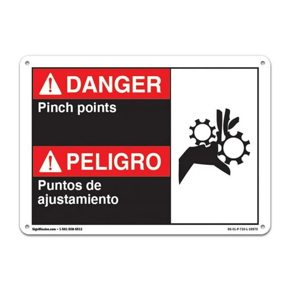 SignMission OS-CL-P-710-L-19970 OSHA Danger Plastic Sign - Danger Pinch Points