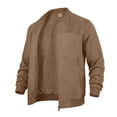 thumbnail image 5 of Mens Bomber Jacket Suede Faux Leather Zip Up Jackets With Pockets Long Sleeve Outerwear Ribbed Stand Collar Varsity Jackets Fall Winter Clothes Travel Business Casual Clothes, 5 of 7