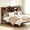 Brown, variant on ICEELF Queen Size Headboard with Storage, 3-Tier Headboard with Outlets, USB Ports, LED Light Strip, Sliding Barn Doors, Adjustable Shelf, Black