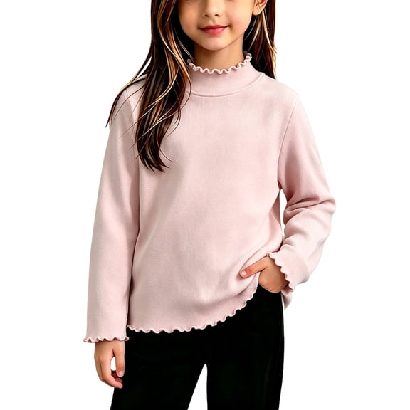 Girls Long Sleeve T Shirts Size 7-8 Mock Neck Winter T-Shirts for Girls Casual Basic Girls Tops Casual Lettuce Trim Girls Layer Top