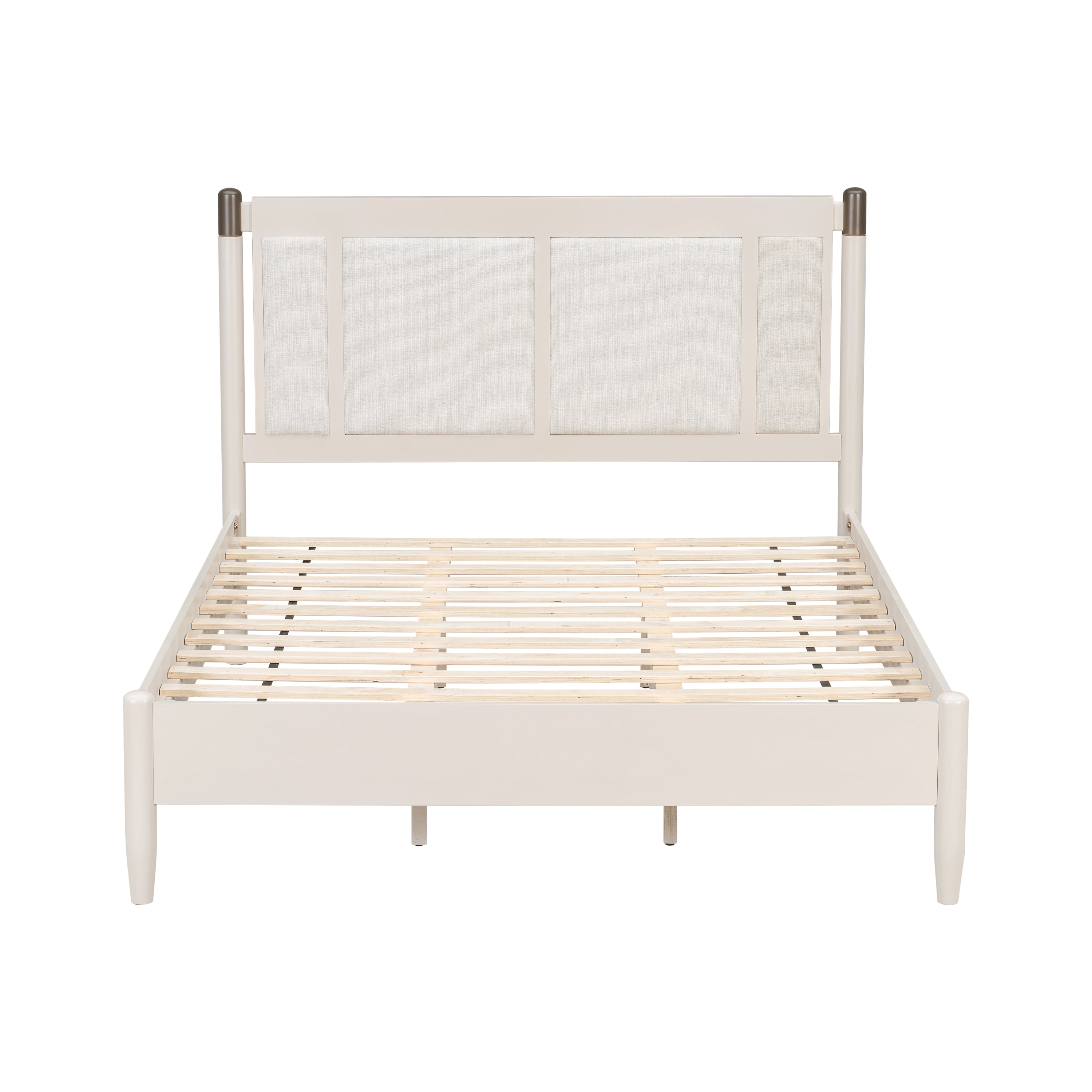 Queen Bed Frame 81 Inch, Solid Wood Platform Bed with Upholstered Headboard and Metal Handles, Heavy Duty Bed Frame with 500 lbs Support, Grey