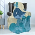 thumbnail image 4 of Whale Soft Flannel Fleece Throw Blanket, Cartoon Smiling Patterned Mammal Ornamental Ethnic Image Striped Waves Print, Cozy Plush for Indoor and Outdoor Use, 60" x 80", Dark Blue Blue, by Ambesonne, 4 of 5