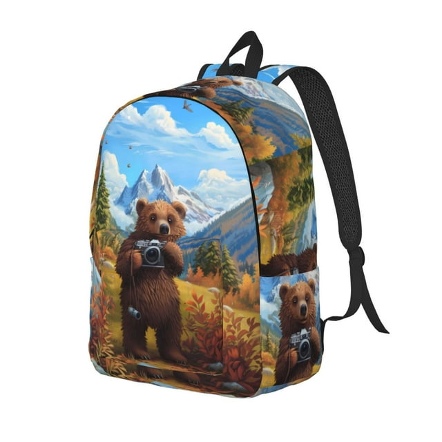 Saiise Sac à Dos pour Ordinateur Portable Imprimé Ours Photographie Montagne Enneigée - Bretelles Réglables, Résistant à l'Eau, Grande Capacité, Design Élégant, Unisexe pour École, Bureau, Voyage-Petit