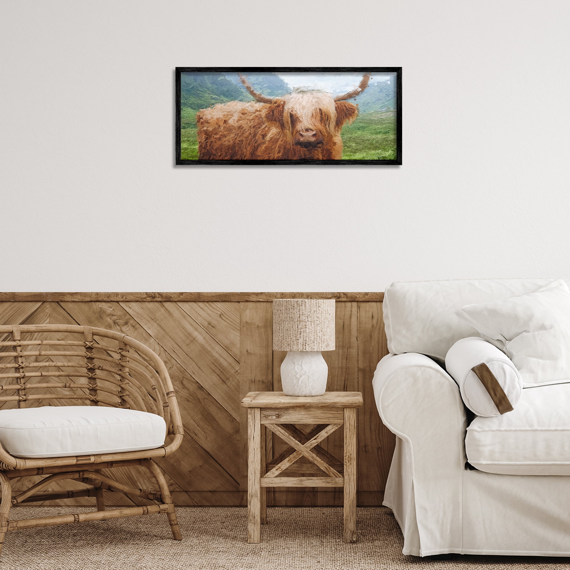 Stupell Industries Impressionist Highland Cattle Animals & Insects Painting Black Framed Art Print Wall Art, 24 x 10