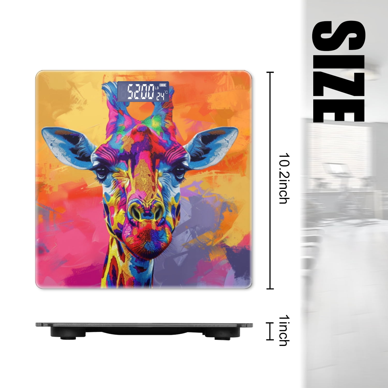 Bathroom Scale, Highly Accurate Digital Body Scale,Precisely Measures Weight up to 400 lbs-Giraffe In The Style Of Colorful