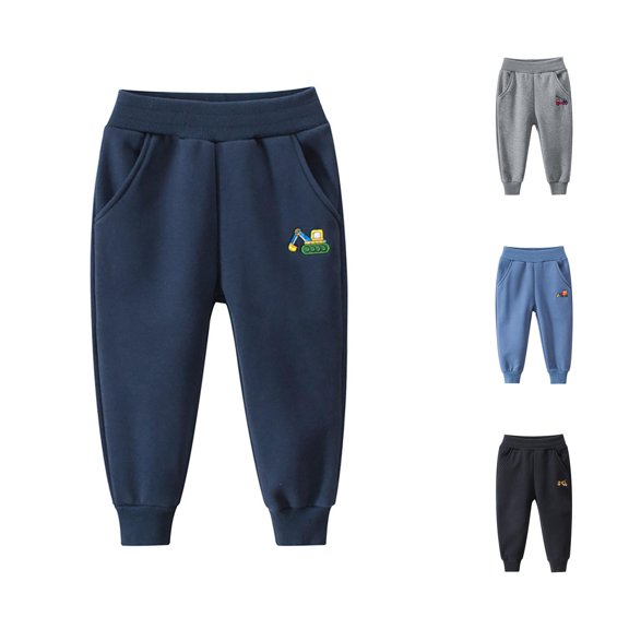 AWZXDE Sweatpants For Boys Cartoon Vehicle Embroidered Jogger Pants Elastic Waist Casual Trousers With Side Pockets For Daily Outdoor Navy - 6-8 Years