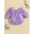 thumbnail image 2 of Wassery Infant Baby Girls Romper Ruffle Long Sleeve Square Neck One Piece Jumpsuits Solid Color Mesh Tulle Bodysuits 6M 12M 18M 24M, 2 of 9