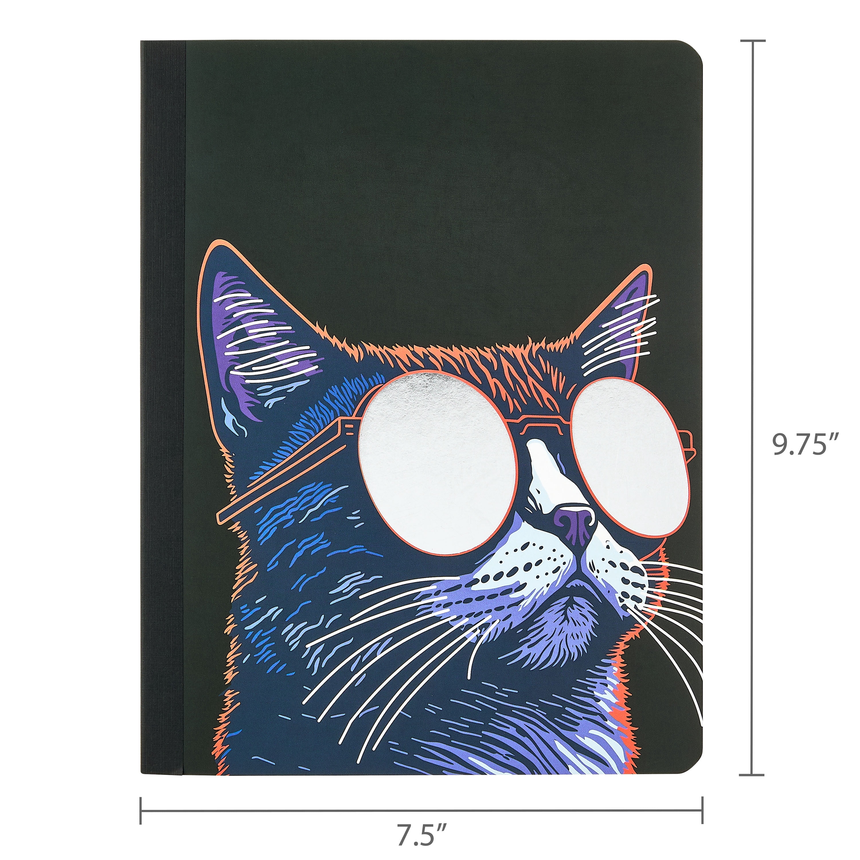 Pen+Gear Composition Book, College Ruled, 7.5" x 9.5", 80 Sheets, Multicolor Sunglass Cat