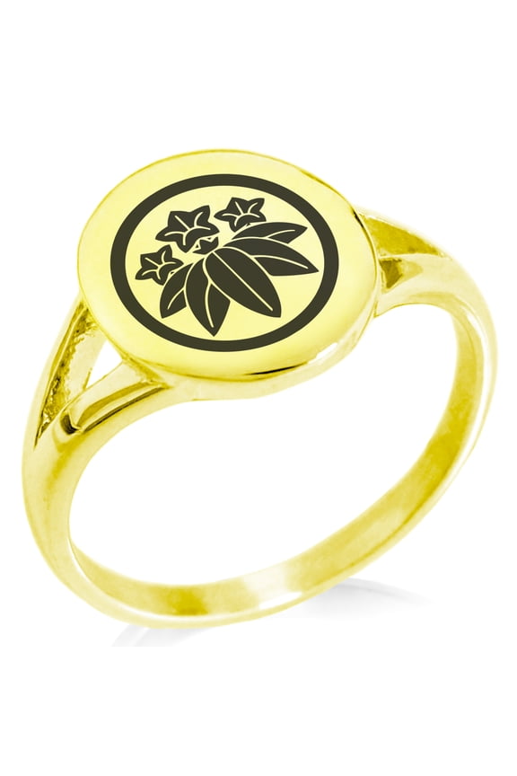 Stainless Steel Ishikawa Samurai Crest Minimalist Oval Top Polished Statement Signet Ring