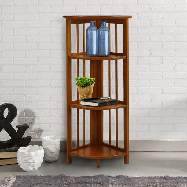 4 Shelf Corner Folding Bookcase Honey, Mission Style Oak Bookcase Plans Free