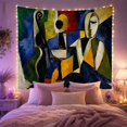 thumbnail image 2 of Cubist Human Figure with Seated Beside Stringed Instrument, Mystical Fantasy for Space Lovers, Galaxy Room Decor, Housewarming Gift, Tapestry Wall Hanging for Bedroom and Dorm, 2 of 7