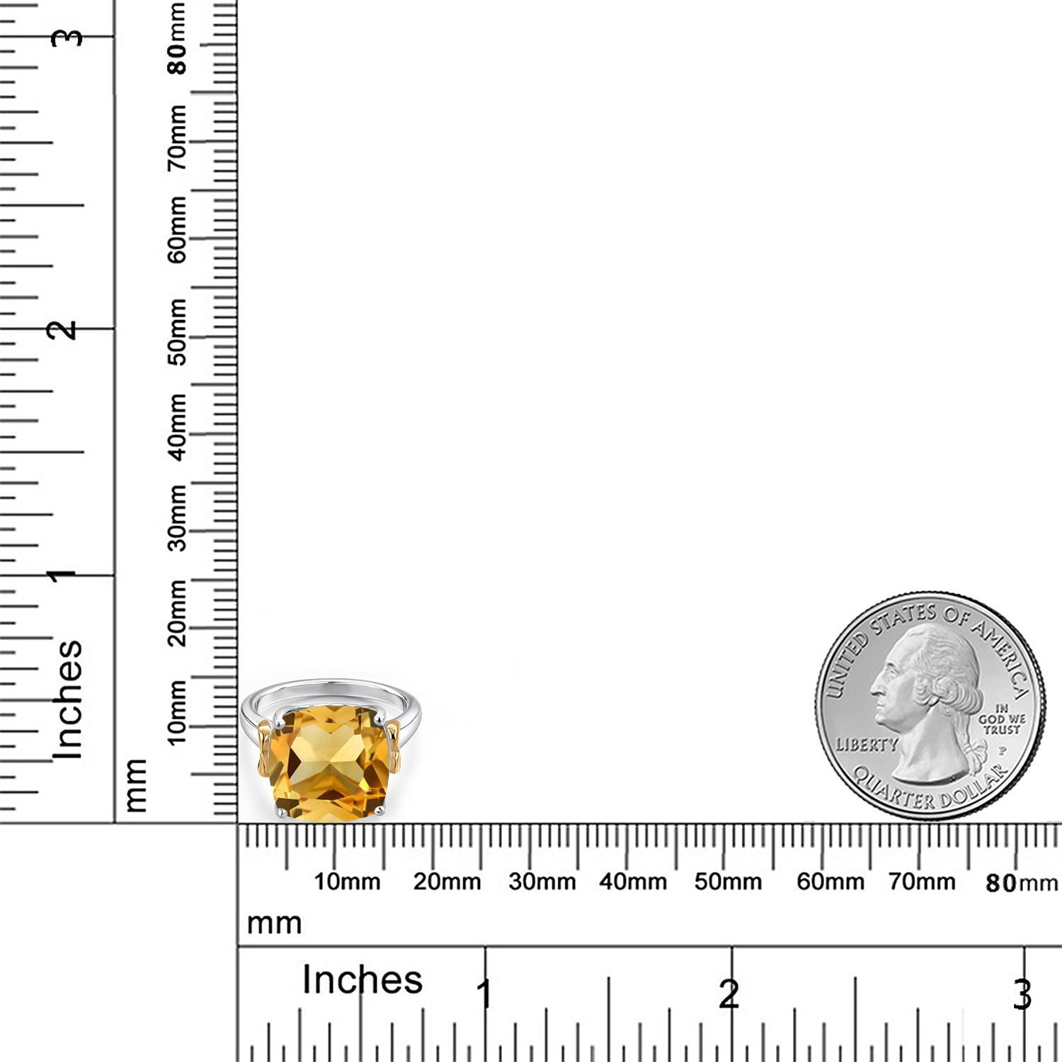Gem Stone King 925 Silver and 10K Yellow Gold Yellow Citrine Solitaire Engagement Ring for Women | 6.50 Cttw | Cushion 12MM | Gemstone November Birthstone | Size 9