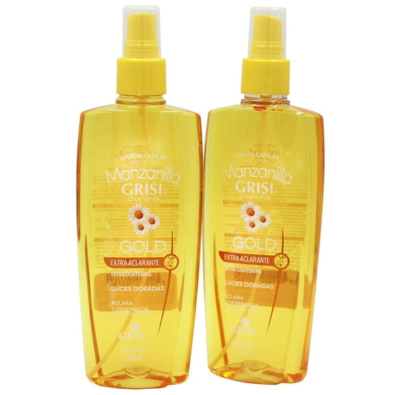 Grisi Manzanilla Hair Lotion Gold, Extra Lightening Hair Lotion with Chamomile Extract, Enhances your Blonde Tone, Lightens Naturally, Detangles your Hair, 2-Pack of 8.4 FL Oz, Spray Bottles