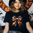 thumbnail image 3 of Football Bow T-Shirt | Sparkly Brown Game Day Graphic Tee for Women, Maroon, Size XL, 3 of 6
