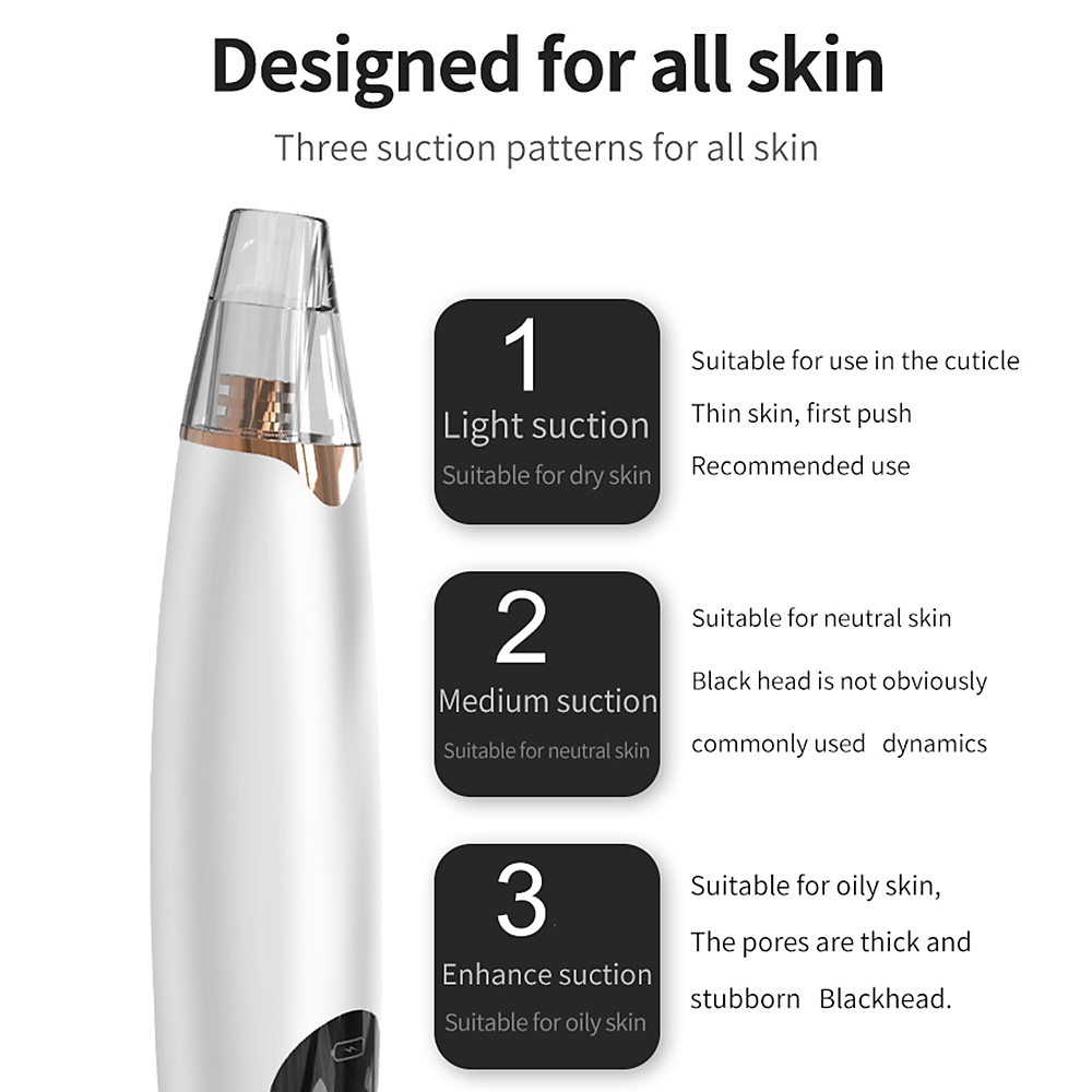 Blackhead Remover Facial Pore Cleaner Electric Acne Comedone Whitehead Extractor Tool w/3 Suction Power/6 Probes - image 5 of 7