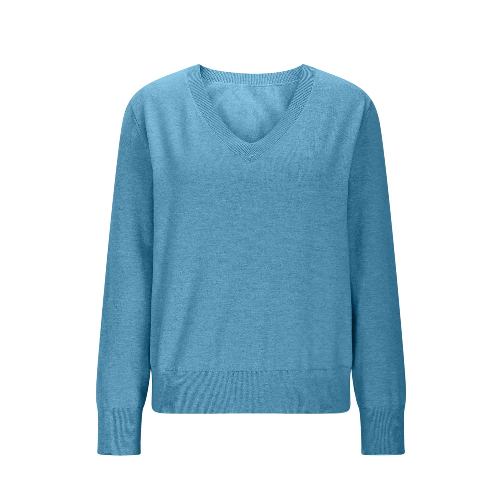 Hvot&aat Womens Solid Color Knitting Sweater Long Sleeve V Neck Classic Pullover Soft Lightweight Tops