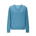 thumbnail image 4 of Htigea Womens Long Sleeve V Neck Sweater Fall Soft Cozy Pullover Casual Loose Fit Knit Tops Blue XXL, 4 of 9