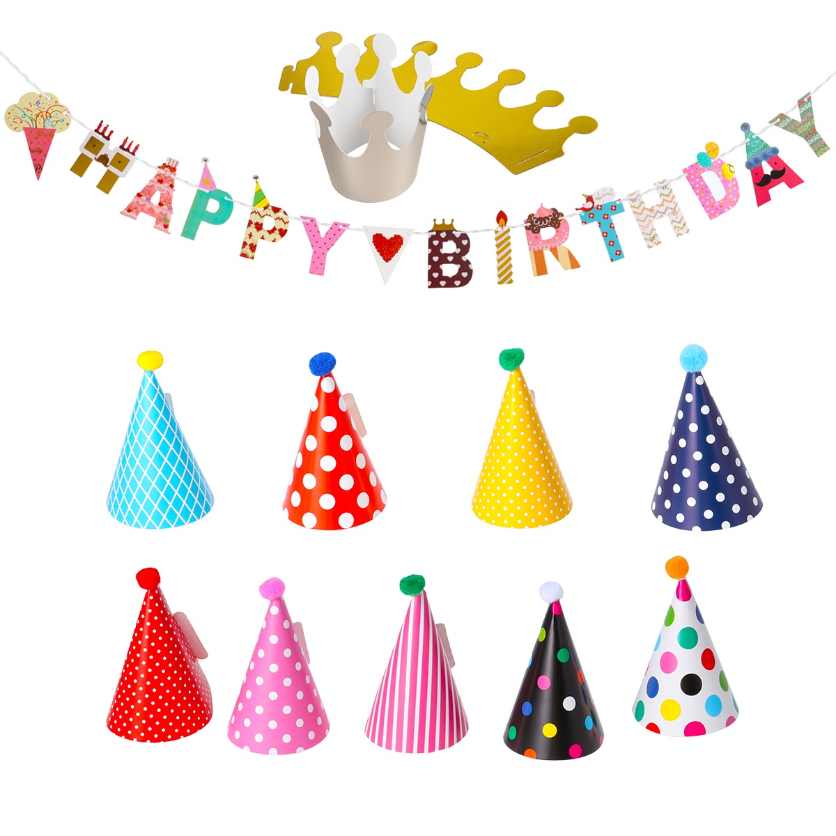 Birthday hat Happy Birthday Banner Party Hats Polka Dot DIY Handmade