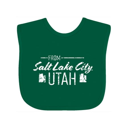 

Inktastic From Salt Lake City Utah in White Distressed Text Gift Baby Boy or Baby Girl Bib