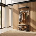 thumbnail image 4 of Nordic Hygge 70.3 in. Industrial Hall Tree with Shoe Bench & Storage Shelves, Greige & Black, 4 of 6