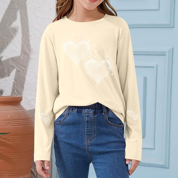 Blusas y camisas de manga larga con cuello redondo CUHK Top estampado de cuello redondo para primavera y verano Jersey informal Camisa básica de manga larga para niños y niñas Blusa de poliéster para